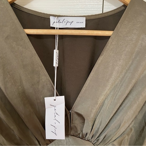 Petal and Pup NWT Ricki Satin Olive Green Maxi Dress Gown Size XS - Picture 8 of 14